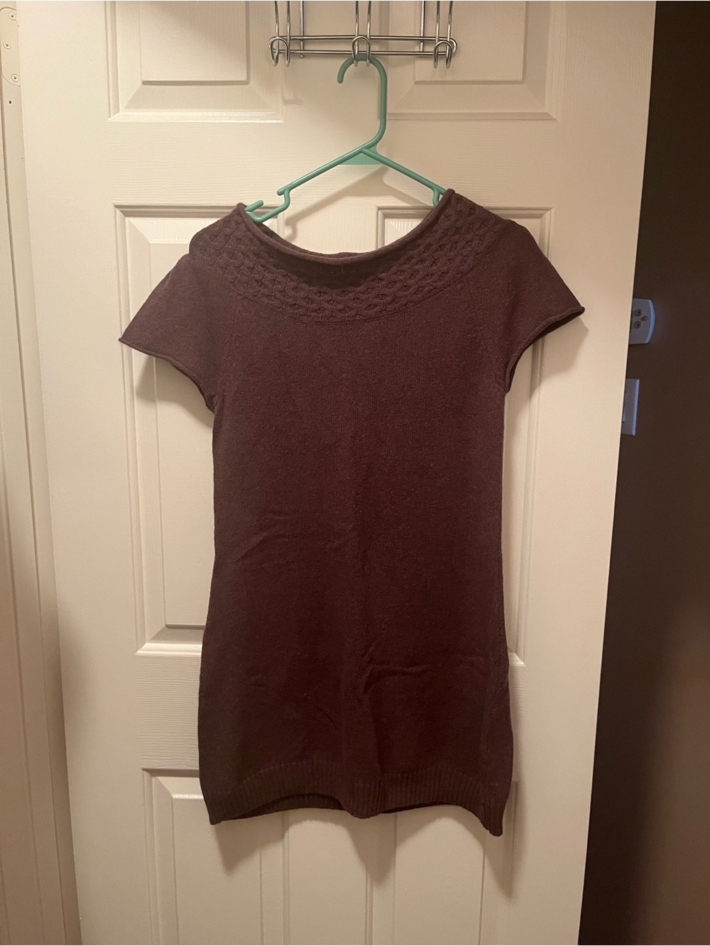 BROWN ANGORA RABBIT HAIR BLEND CAP SLEEVE SWEATER MINI DRESS